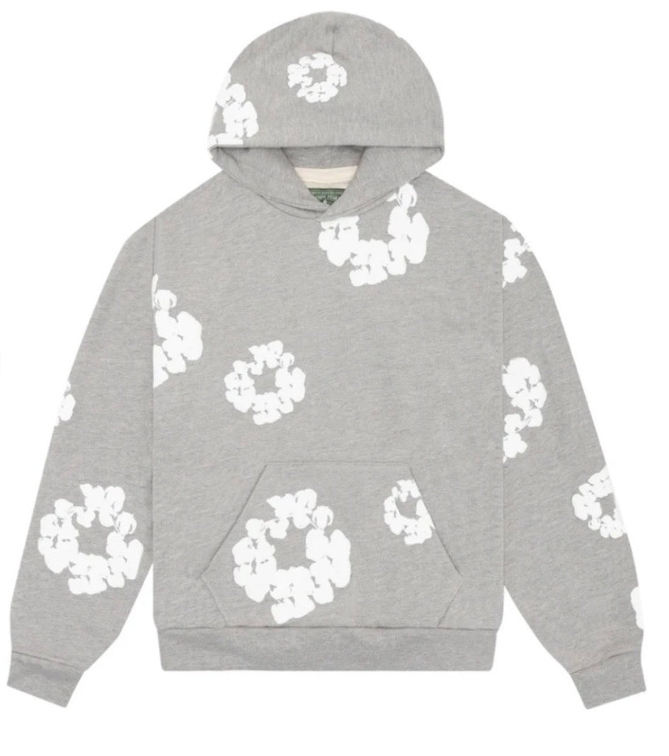 Grey and White Denim Hoodie