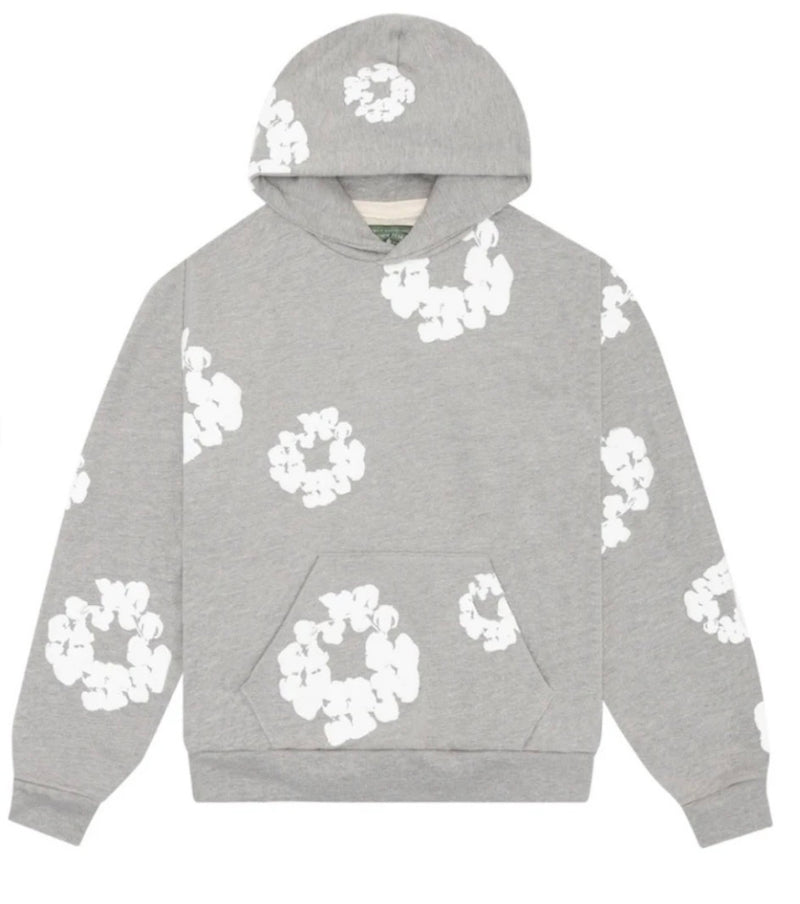 Grey and White Denim Hoodie