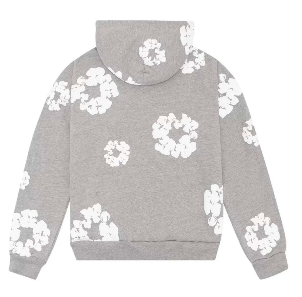 Grey and White Denim Hoodie