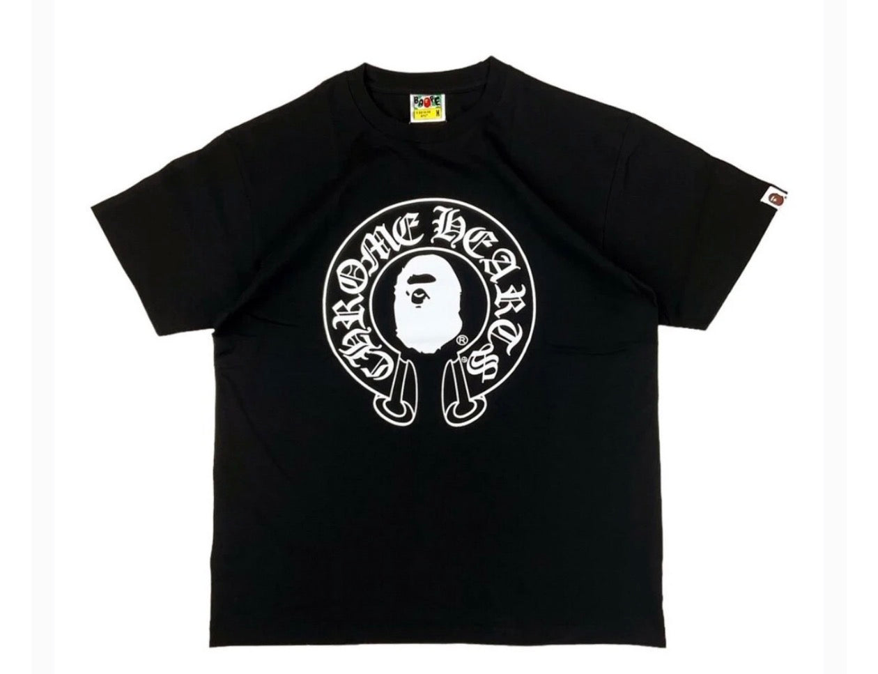 Black t-shirt with cool patterns on a white background