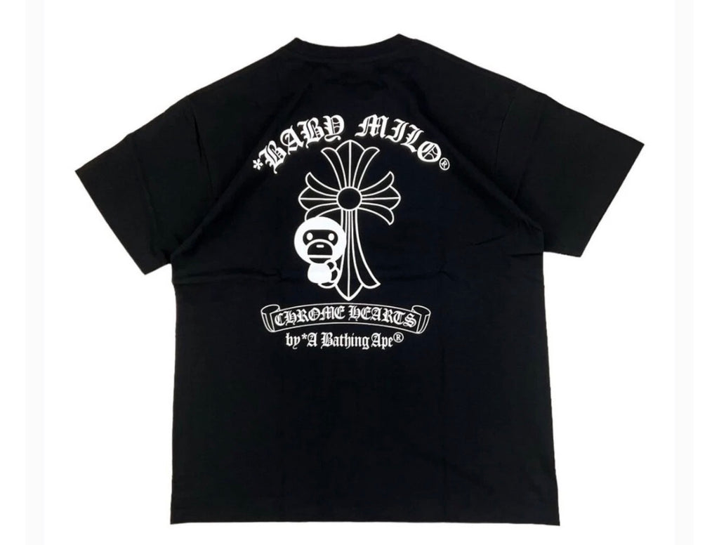 Black t-shirt with cool patterns on a white background