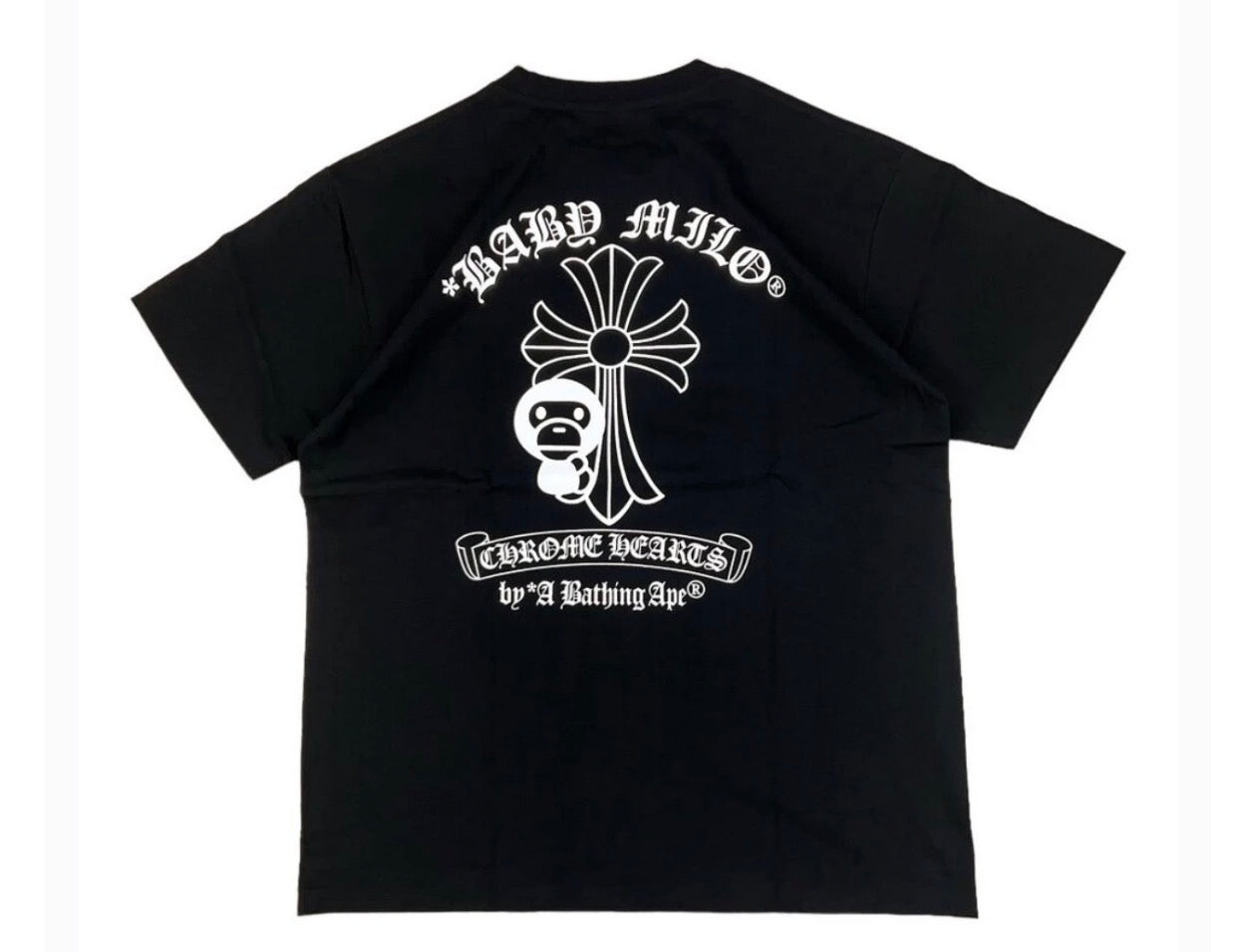 Black t-shirt with cool patterns on a white background