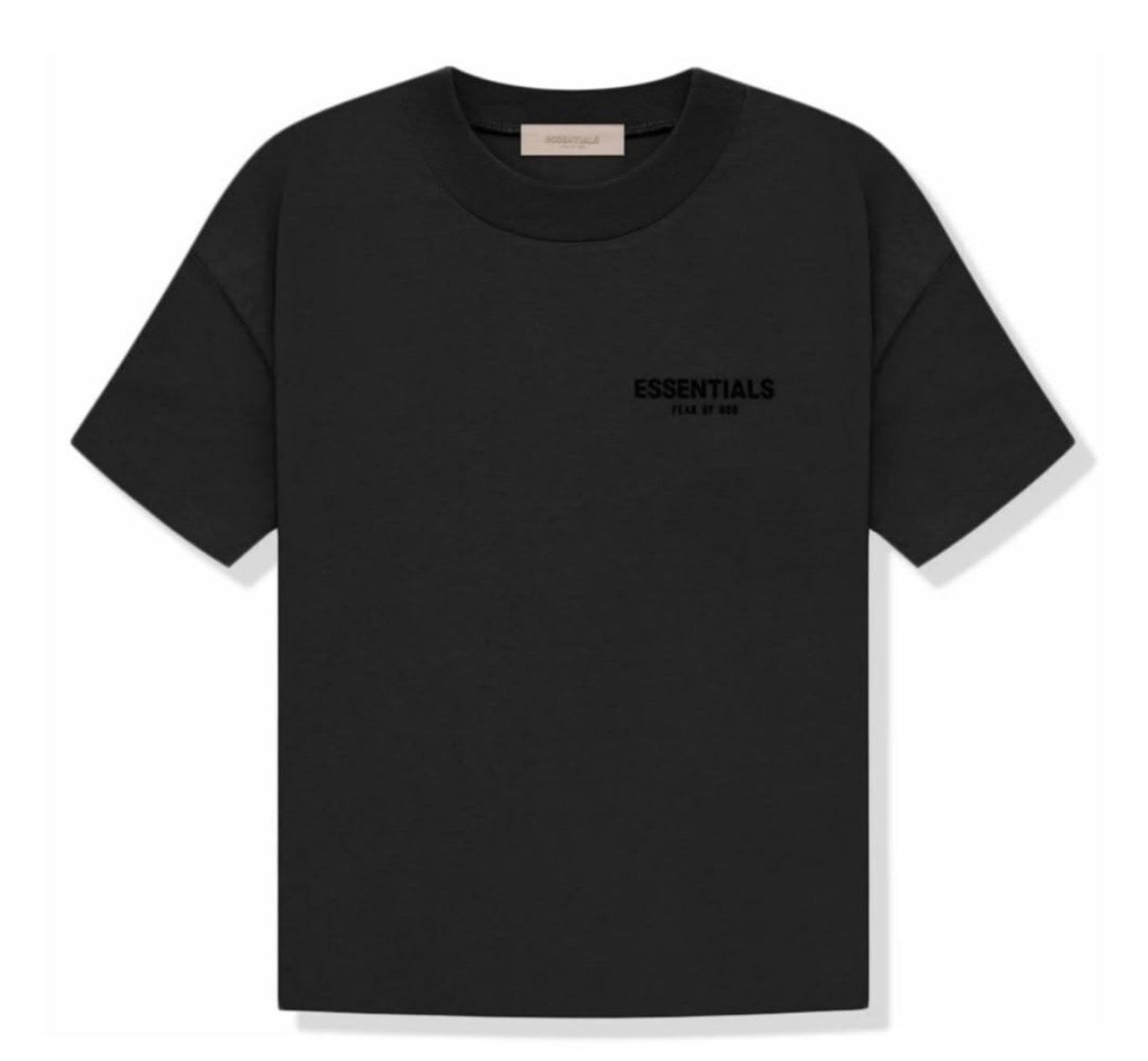 Black t-shirt with a white background
