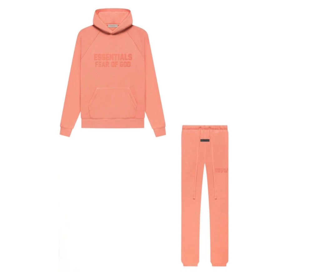 peach colored hoodie and pants