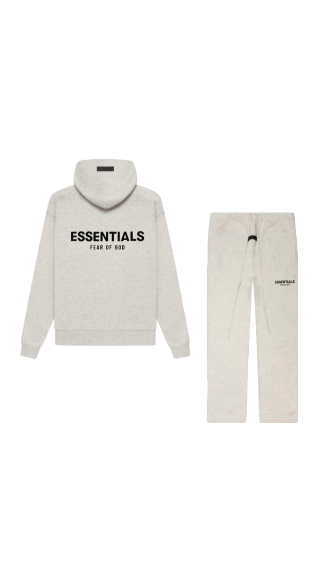 white hoodie and sweats with a white background 