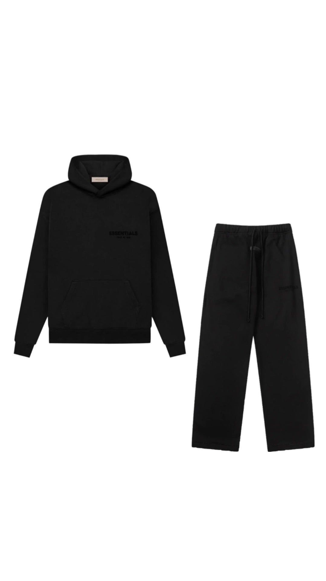 Black hoodie and pants set on a white background