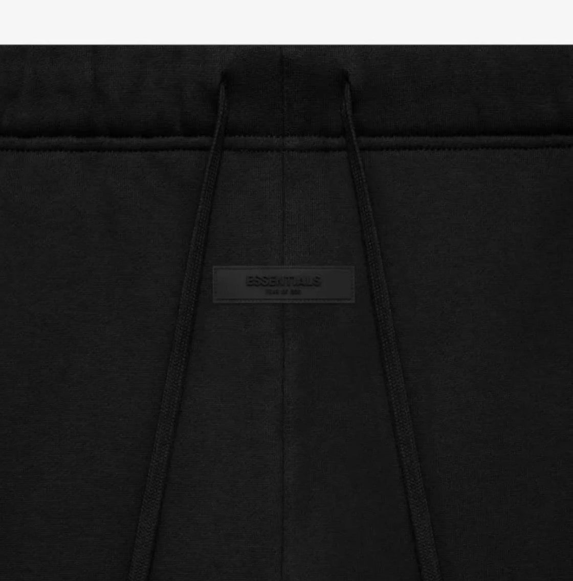 black sweatpants showing strings of the sweats