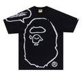 Black t-shirt with white graphic design on a white background