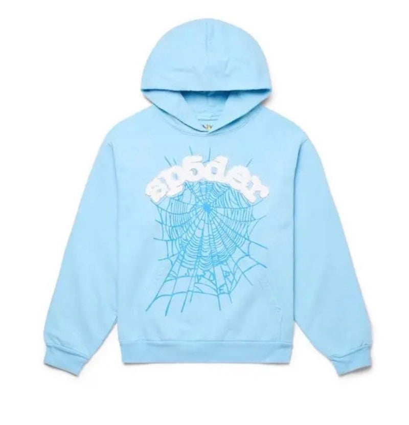 Light blue hoodie with nice blue design on a white background