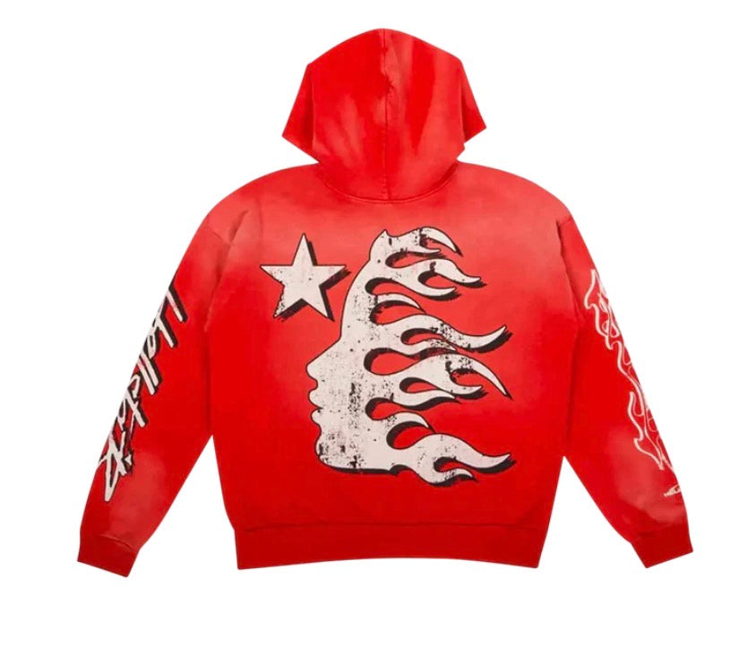 red hoodie with cool design 
